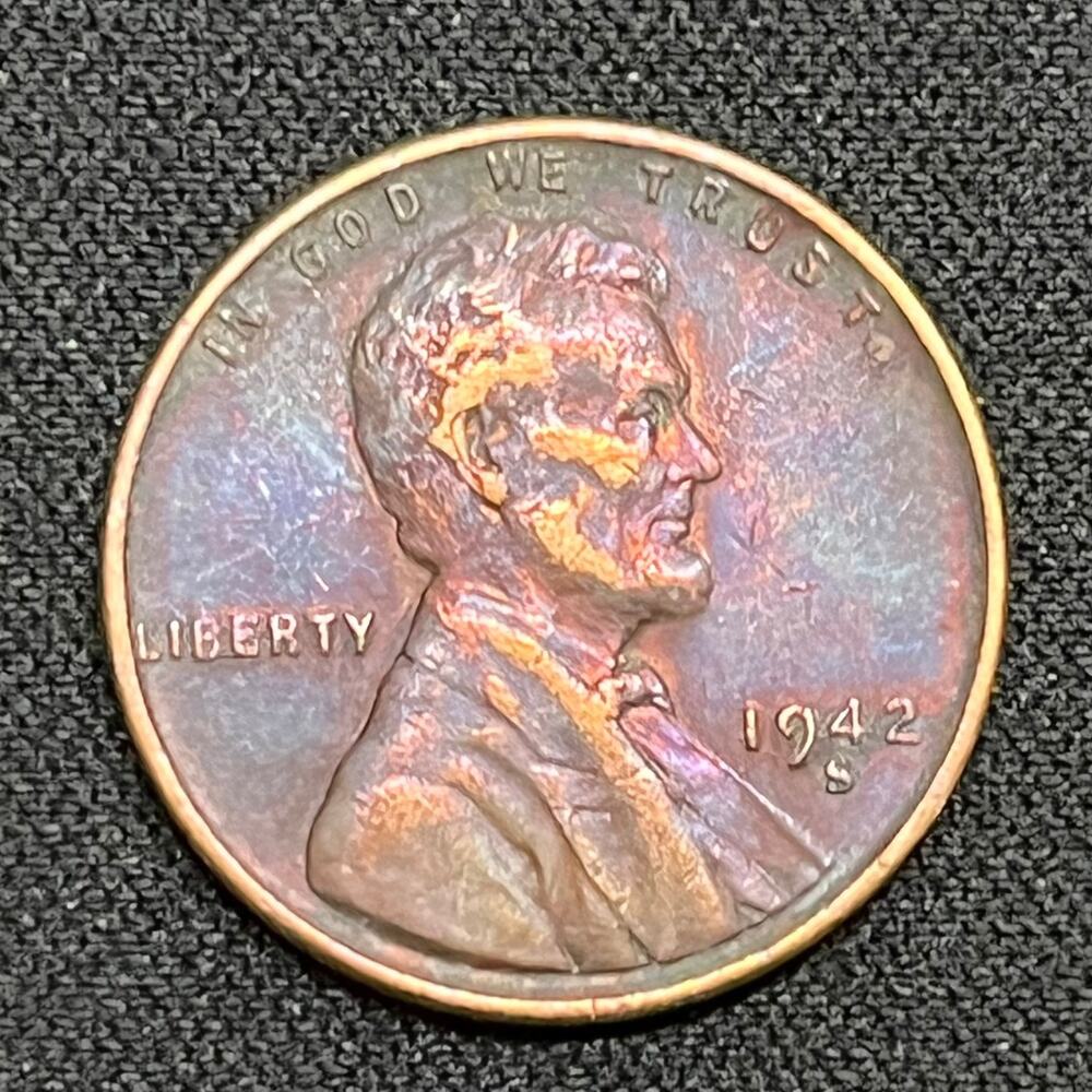 Lincoln Penny One Cent 1942-S Dawn Rainbow Toning Handmade Dyed Coin #71